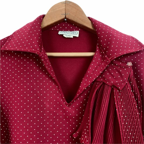 Vintage Copy Cats Womens Polka Dot Blouse Size Medium Detachable Jabot Red White - Picture 6 of 10